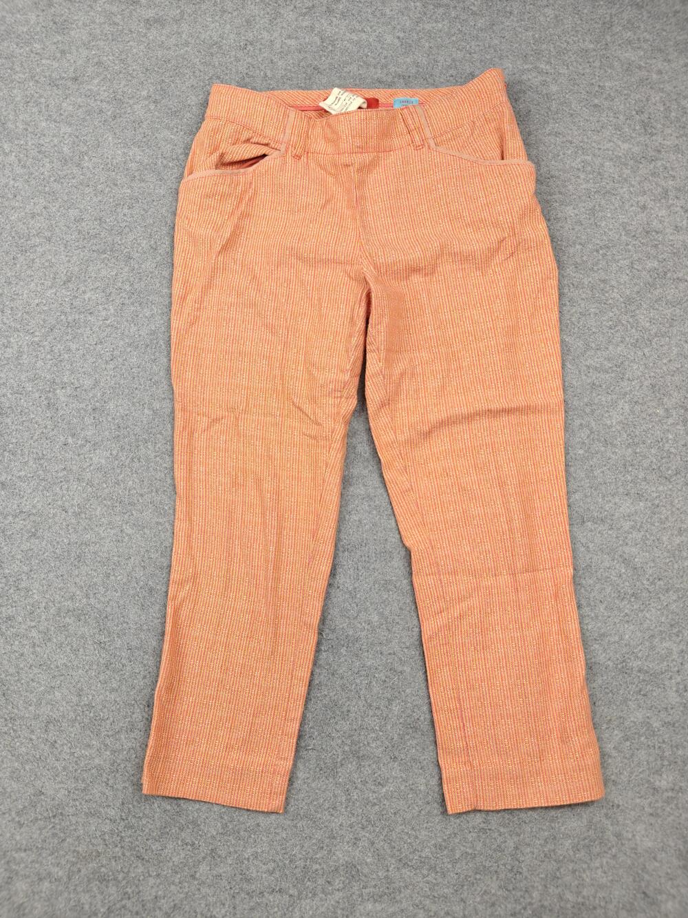 Cartonnier Pants Womens 4 Orange Cropped Tapered Tweed Slim Stretch Pockets